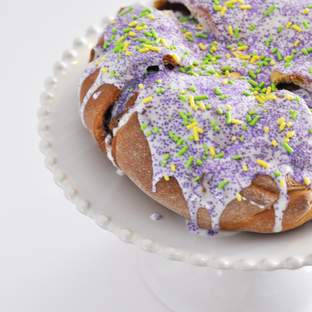 Traditional Mardi Gras King Cake Easy Recipe with Cream Cheese by Pineapple Paper Co.