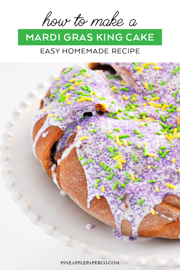 Traditional Mardi Gras King Cake Easy Recipe with Cream Cheese by Pineapple Paper Co.