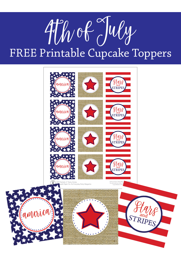 4th of July Free Printable Cupcake Toppers