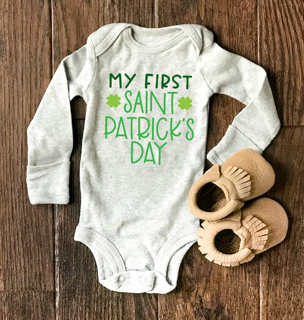 DIY Baby's My First St. Patrick's Day Onesie made with FREE SVG