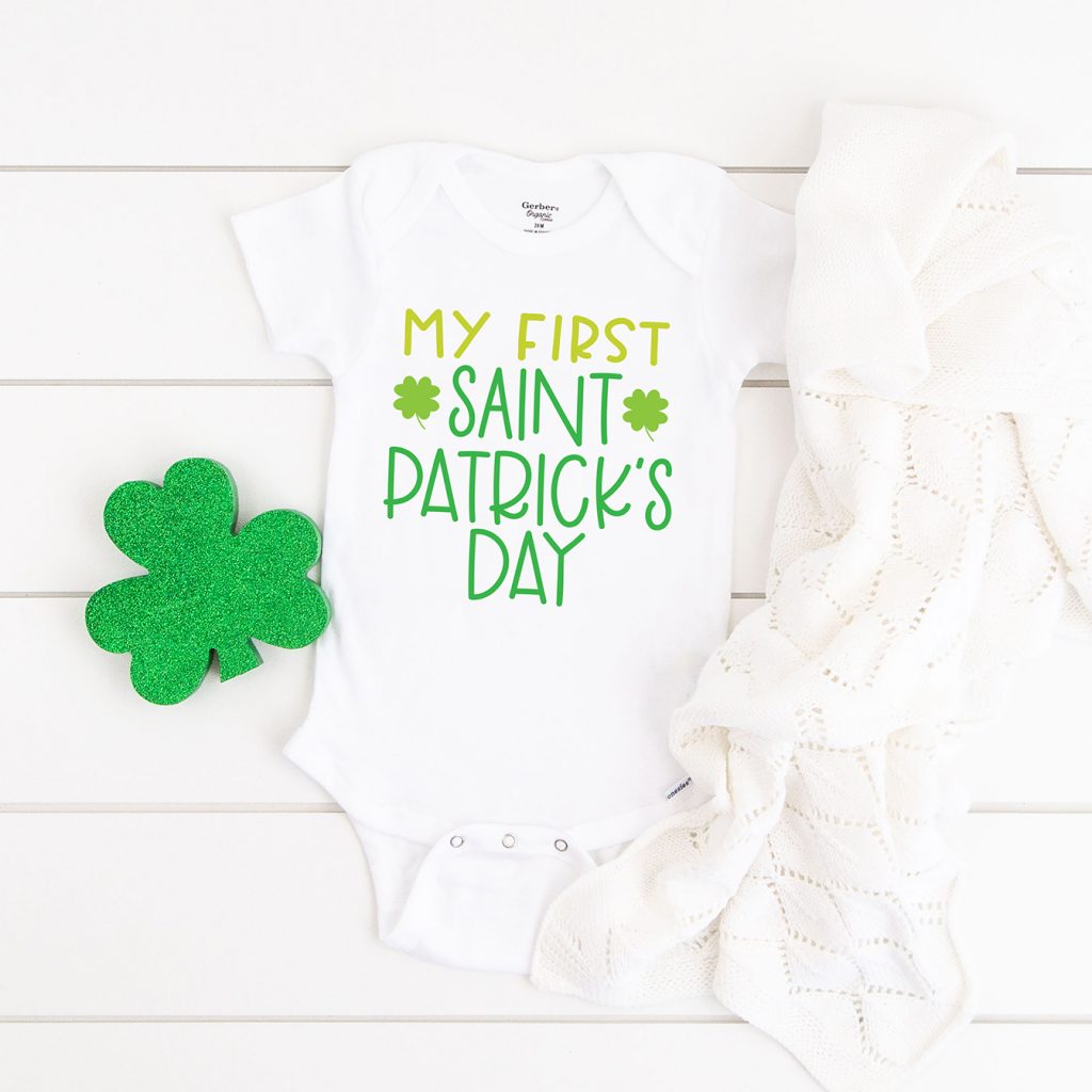 DIY Baby's My First St. Patrick's Day Onesie made with FREE SVG