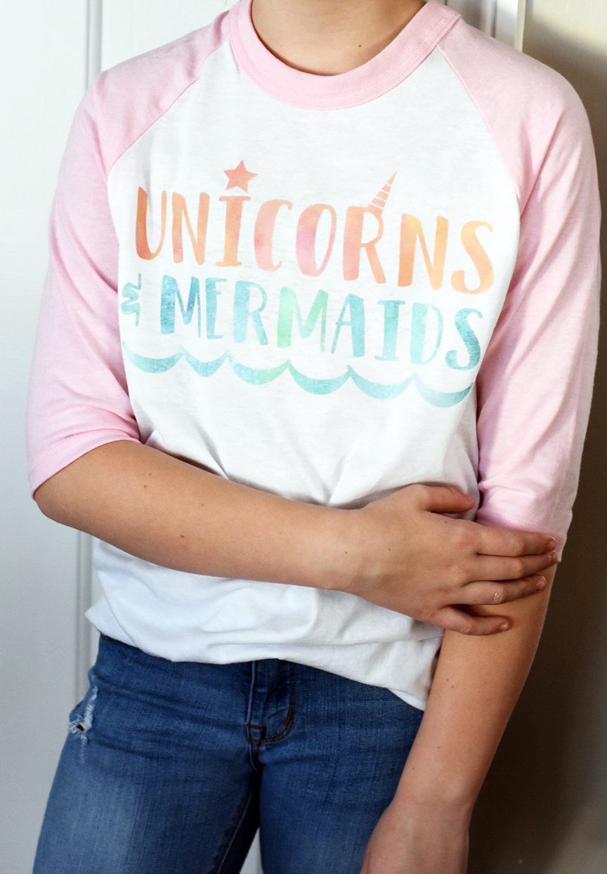 DIY Unicorns and Mermaids Shirt with Cricut Patterned Iron On