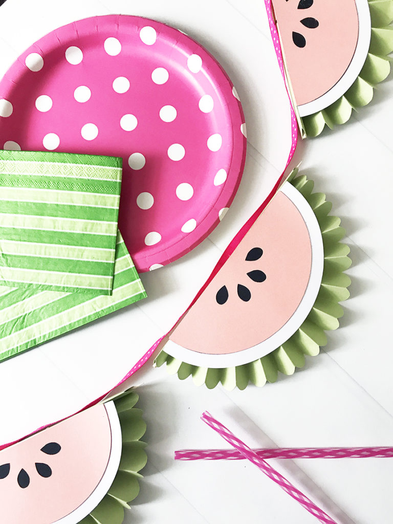 DIY Watermelon Rosette Banner by Pineapple Paper Co.