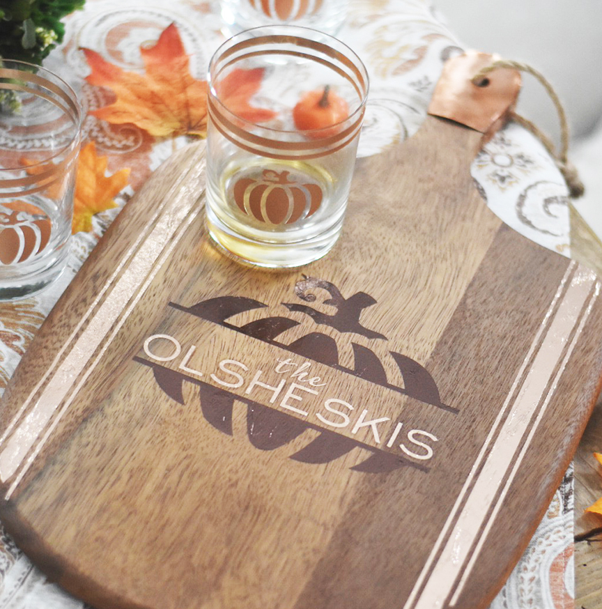 DIY Wood Tray with Pumpkin and DIY Pumpkin Glass