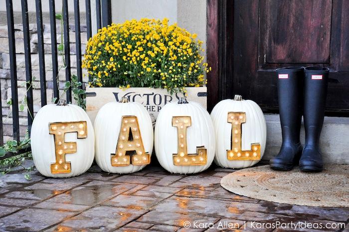 Marquee Lit Fall Pumpkins