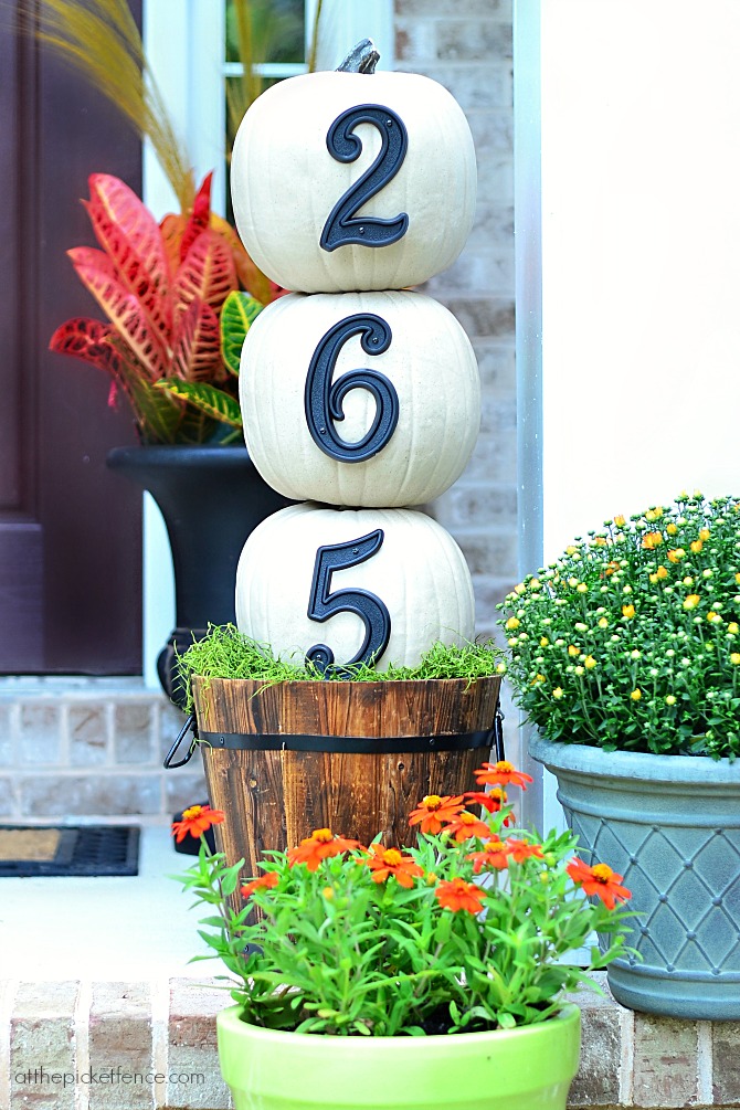 DIY Pumpkin Topiary House Number Display