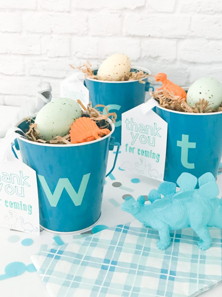 DIY Dinosaur Party Favor Buckets with DIY Favor Tags and Dinosaur Eggs using the Martha Stewart Cricut Explore Air 2