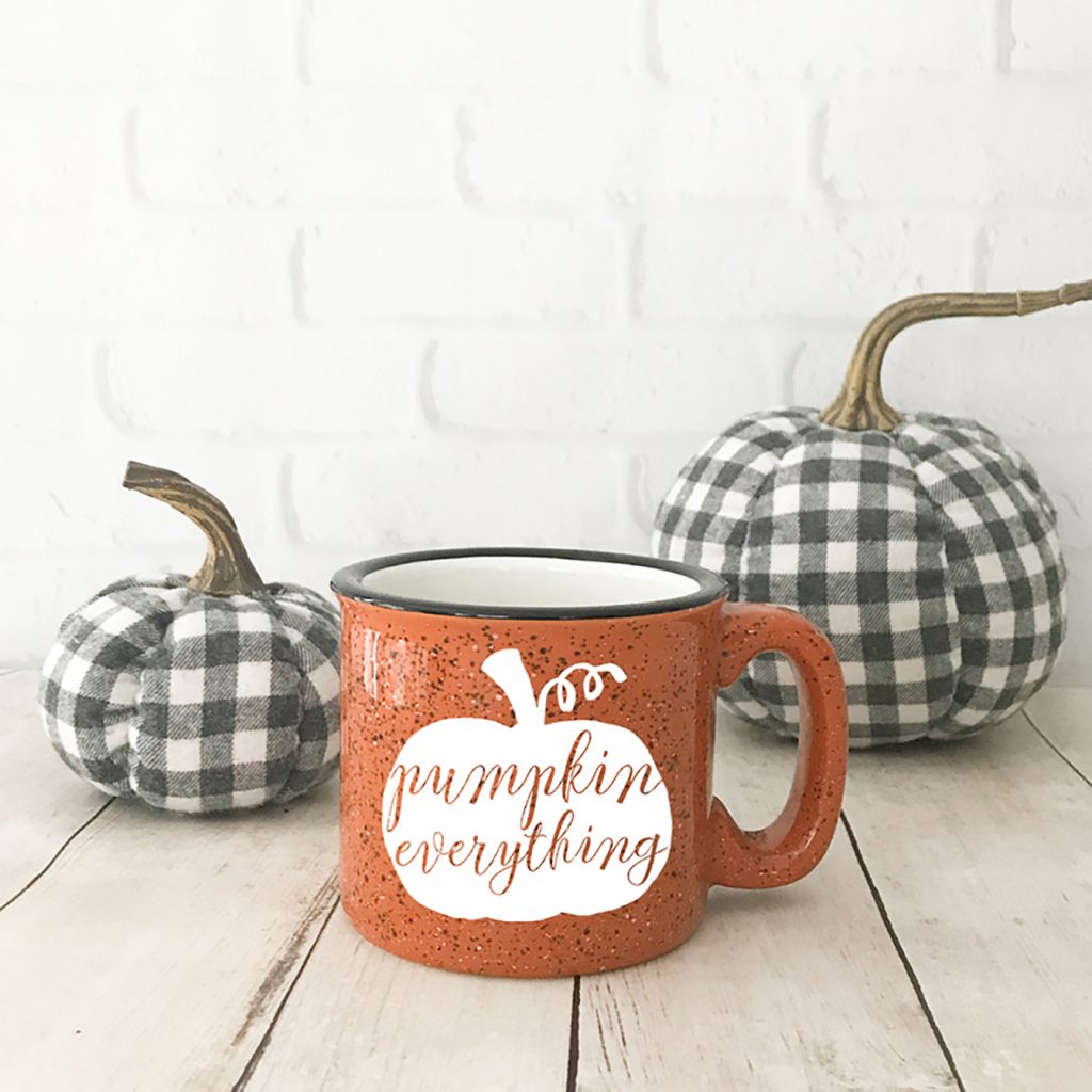 Orange Pumpkin Everything Mug with Black and White Buffalo Check Pumpkins