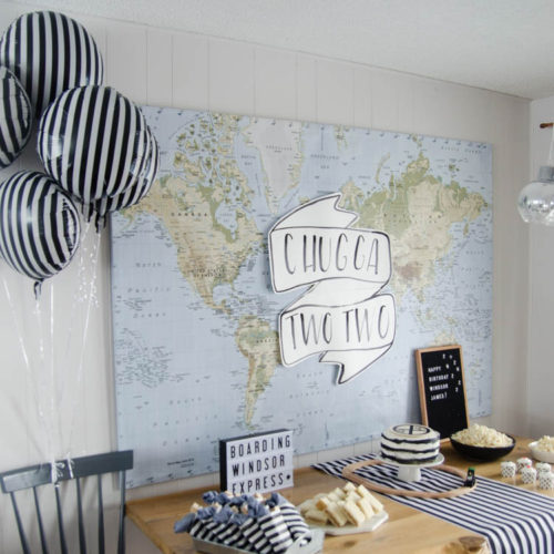 Modern Train Birthday Party and Fall Birthday Party Ideas curated by Pineapple Paper Co.