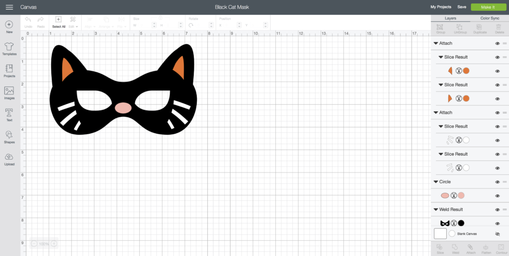 Black Cat Mask Design in Cricut Design Space