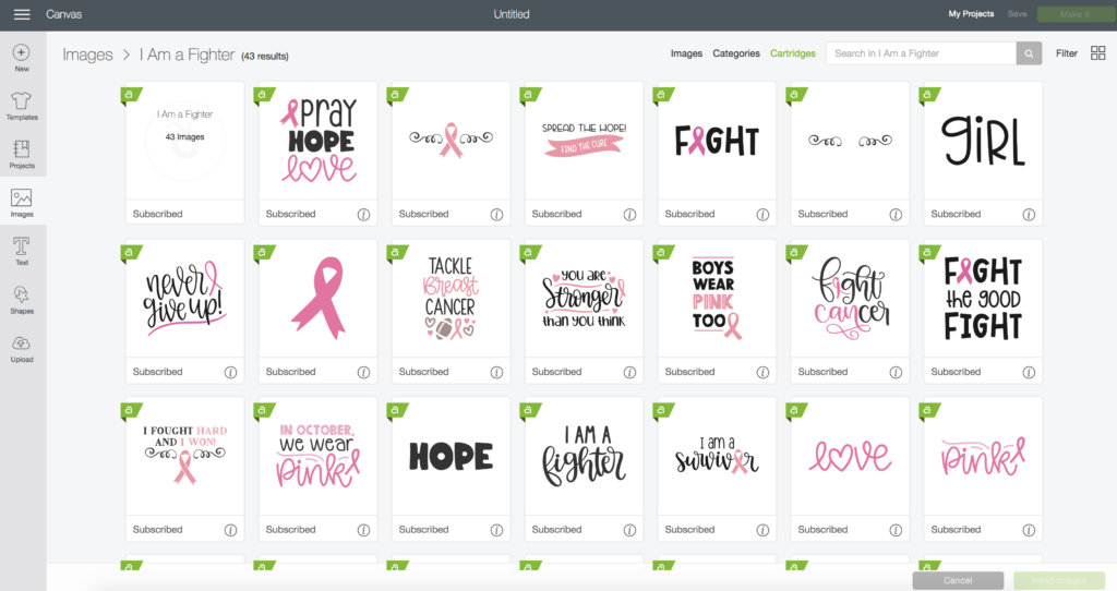 Breast Cancer Awareness Cartridge on Cricut Design Space