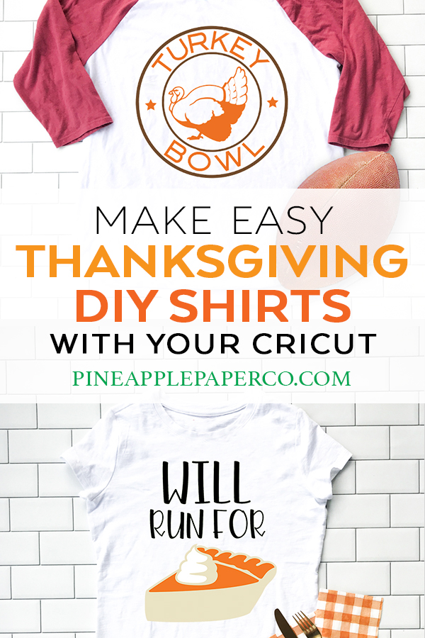 Make DIY Cricut Thanksgiving Shirts with New Thanksgiving Designs in Cricut Design Space by Pineapple Paper Co.