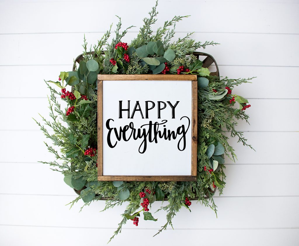 Download your FREE Happy Everything SVG Cut File to make DIY Holiday Signs and DIY Doormats with your Cricut by Pineapple Paper Co.