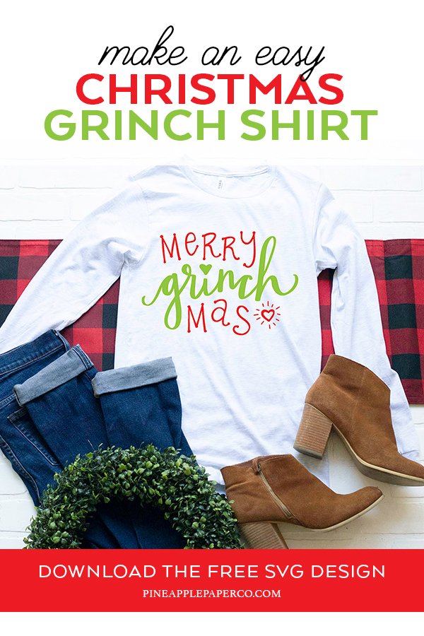 Download a FREE Christmas Grinch SVG and tutorial for DIY Grinch Shirt with your Cricut by Pineapple Paper Co.