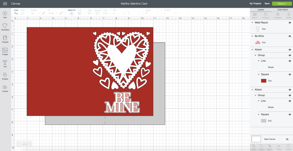 Valentine's Day Card design in Cricut Design Space