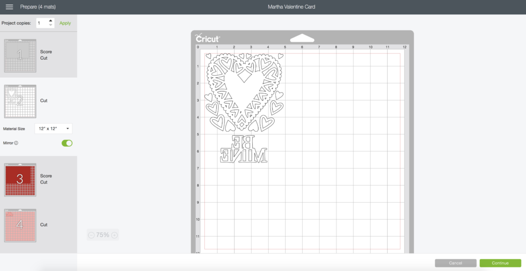 White Heart Design Mirrored in Cricut Design Space