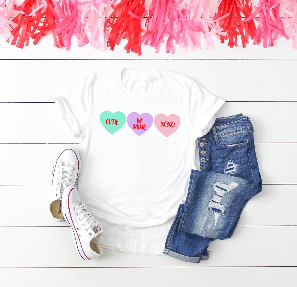 Valentine's Day Shirt with Colorful Conversation Hearts SVG by Pineapple Paper Co.