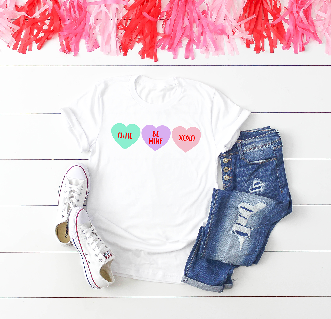 Valentine's Day Shirt with Colorful Conversation Hearts SVG by Pineapple Paper Co.