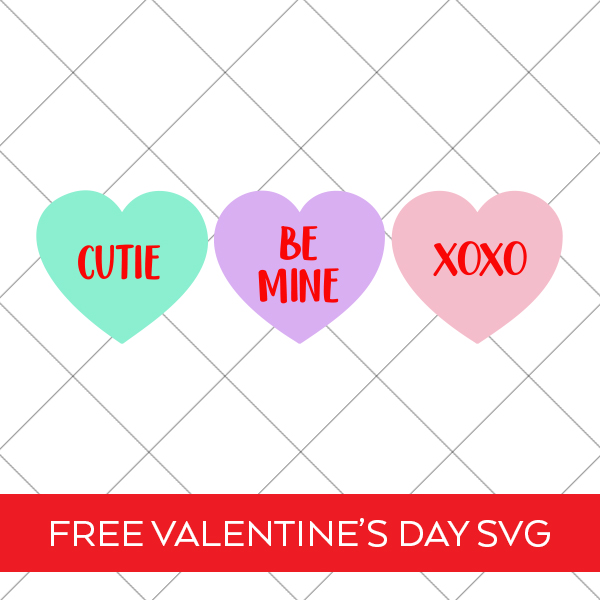 Colorful Conversation Hearts SVG on Grid Background