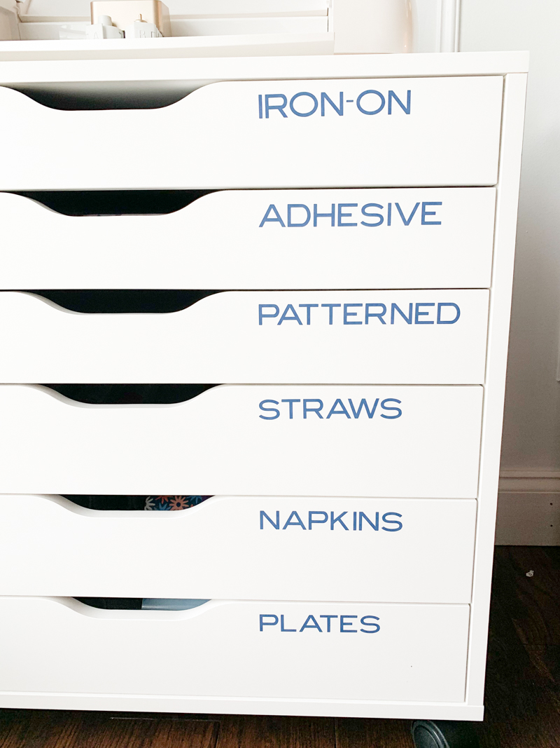 Cricut Craft Room Drawers with Vinyl Labels