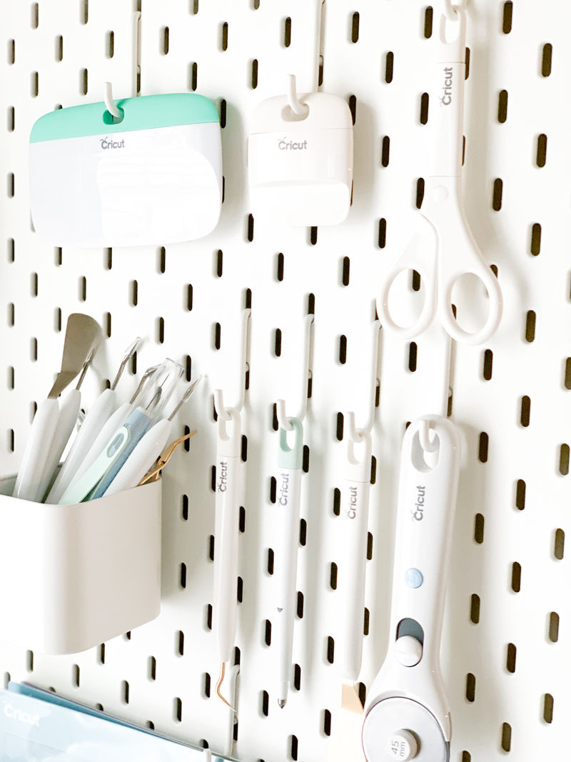 Cricut Tools on IKEA Pegboard - Cricut Craft Room Organization Ideas, Tips, and Tricks by Pineapple Paper Co.
