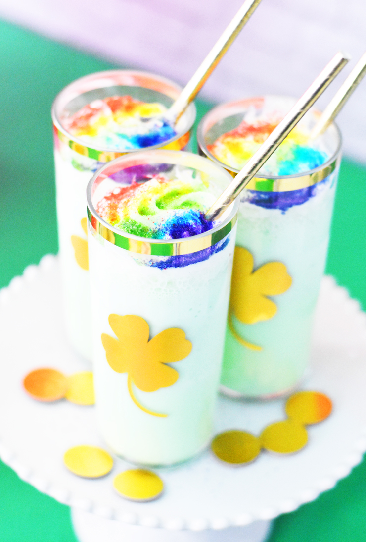 Shamrock Shakes in Glasses with Gold Vinyl Shamrocks and Rainbow Sprinkles by Pineapple Paper Co.