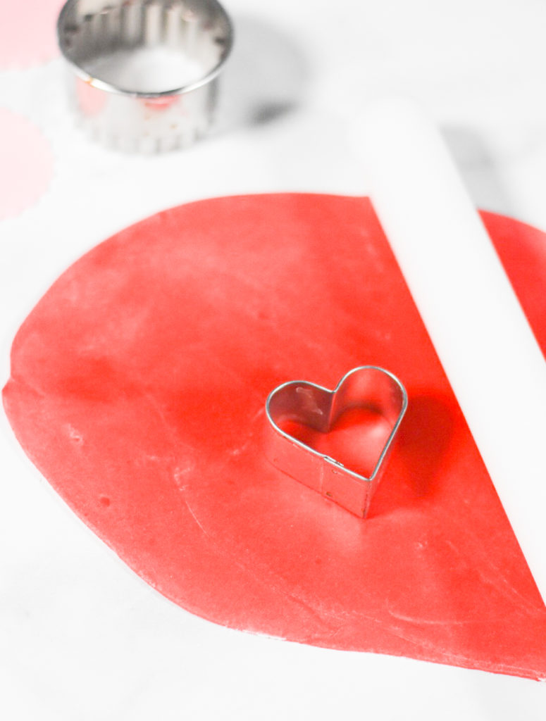 Valentine's Day Cupcakes with Red and Pink Heart Fondant Cupcake Toppers by Pineapple Paper Co.