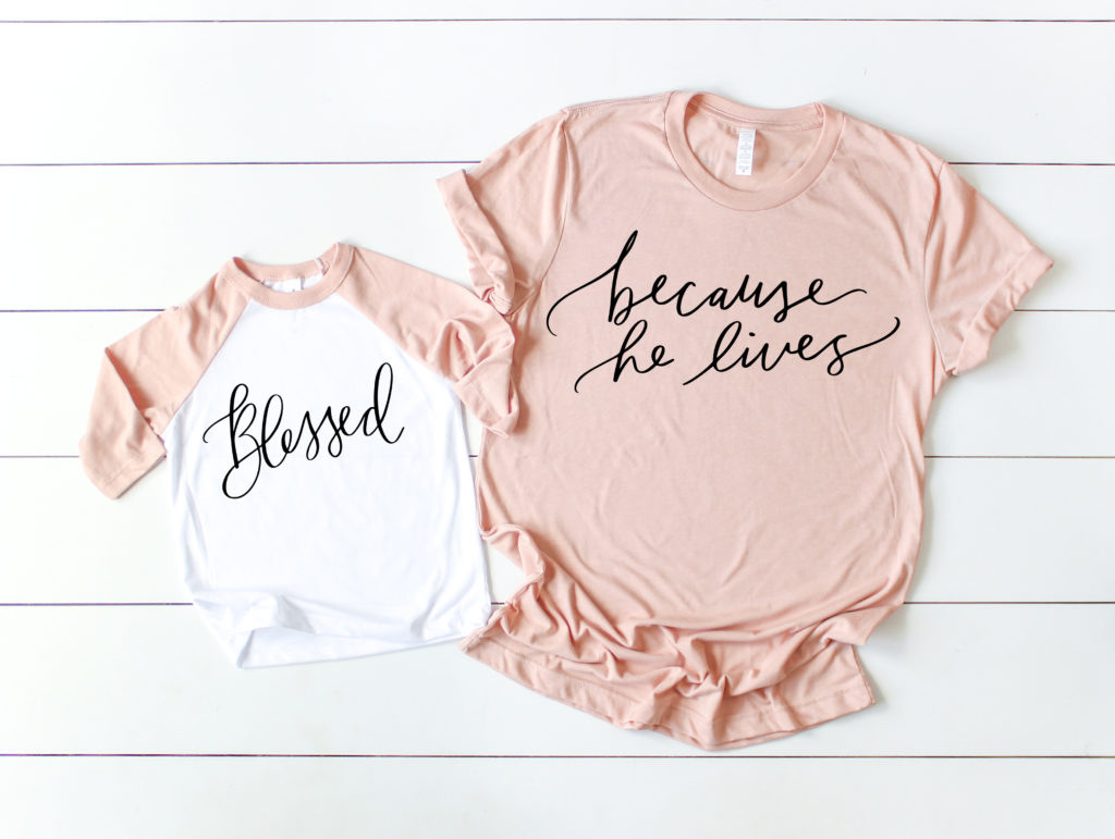 Blessed and Because He Lives Religious Easter Shirts by Pineapple Paper Co.