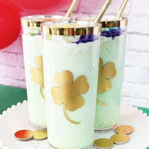 Homemade Shamrock Shake Recipe with Gold Shamrocks and Rainbow Sprinkles by Pineapple Paper Co.