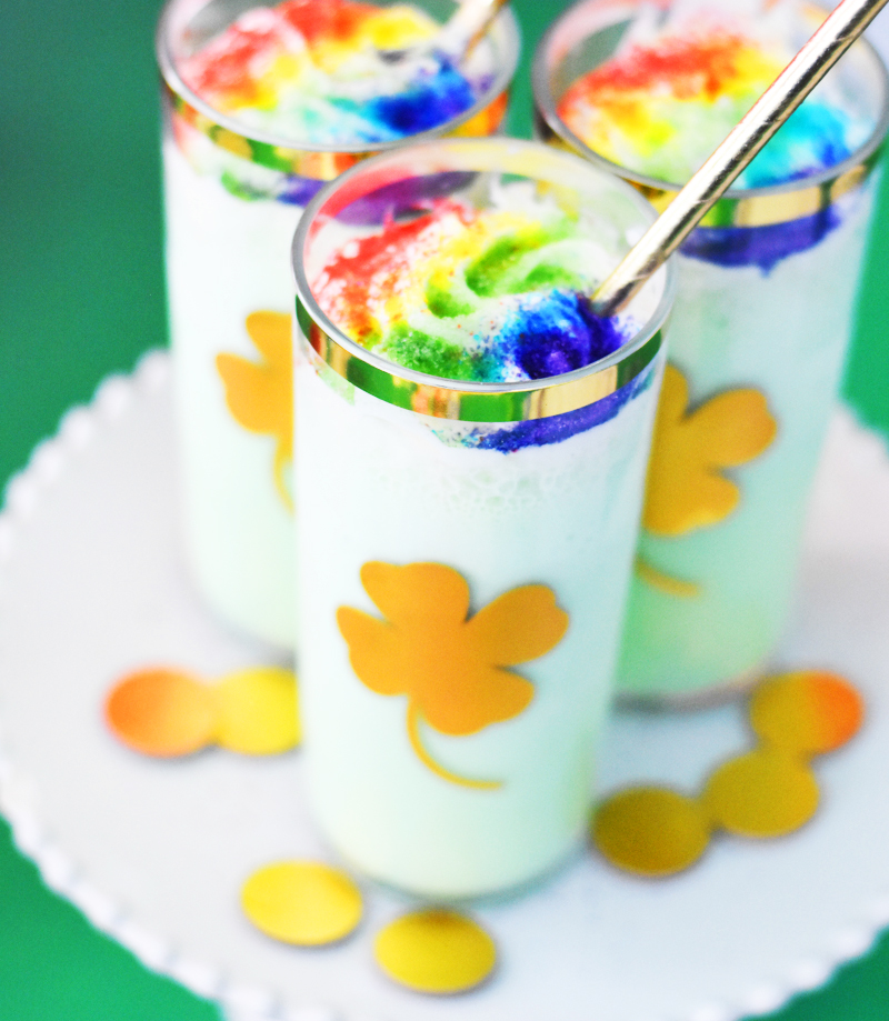 Homemade Shamrock Shake Recipe with Gold Shamrocks and Rainbow Sprinkles by Pineapple Paper Co.