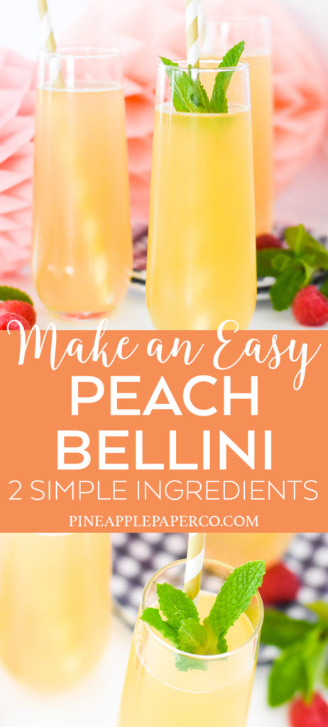 Easy Peach Bellini Recipe with only 2 ingredients by Pineapple Paper Co.