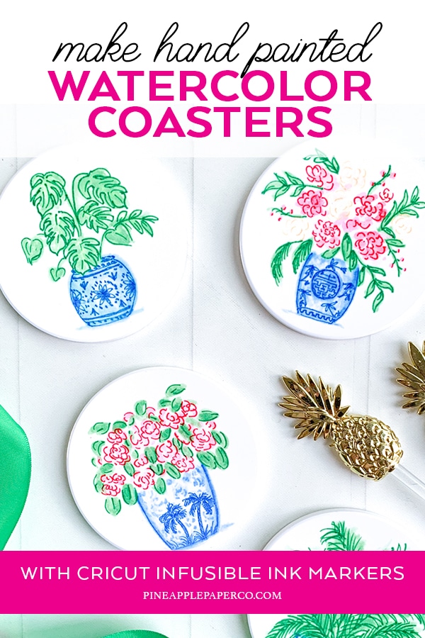 Cricut Infusible Ink DIY Watercolor Ceramic Coasters by Pineapple Paper Co.
