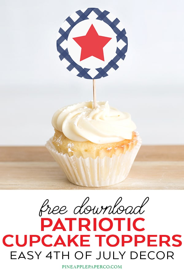 Free Patriotic 4th of July Printable Cupcake Toppers and Party Tags by Pineapple Paper Co.