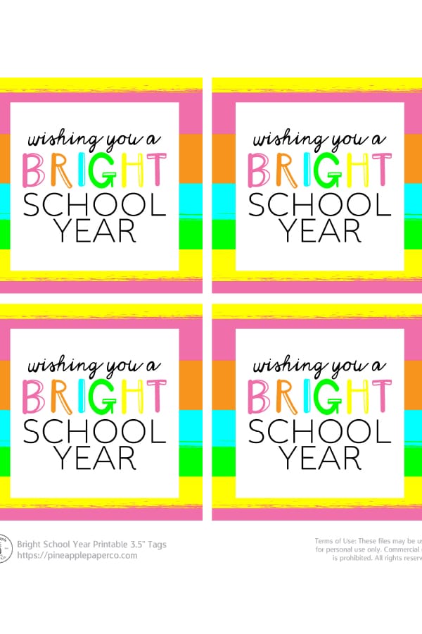 Have a Bright School Year Free Printable Tags by Pineapple Paper Co. for an Easy Teacher Gift Idea