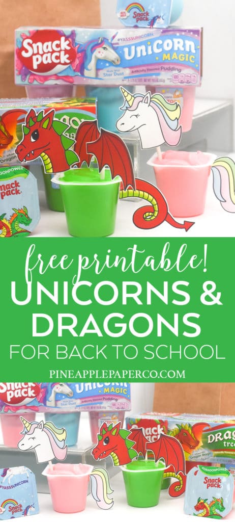 Unicorn & Dragon Snack Pack Free Printables by Pineapple Paper Co.