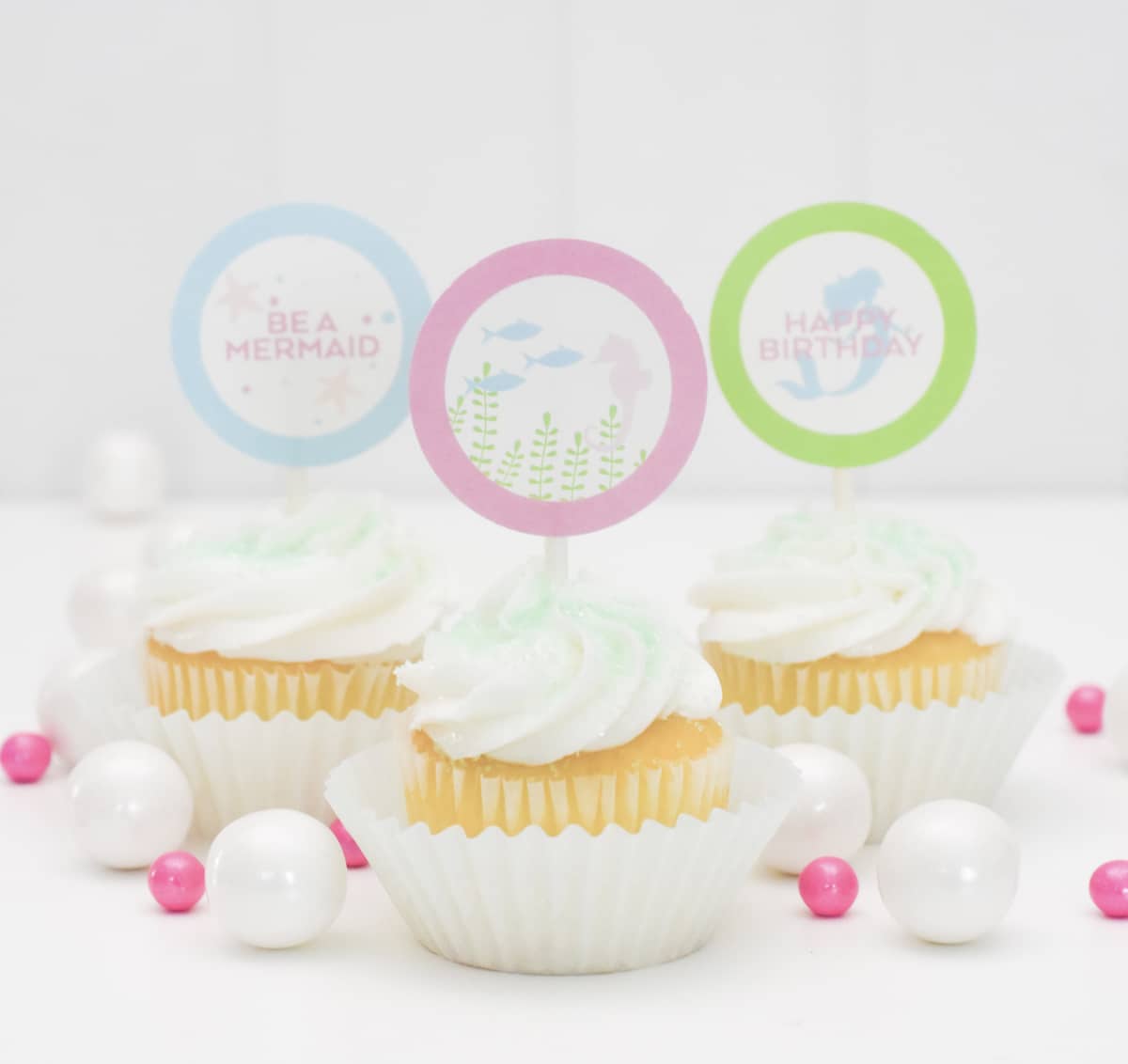 Free Printable Mermaid Cupcake Toppers by Pineapple Paper Co.
