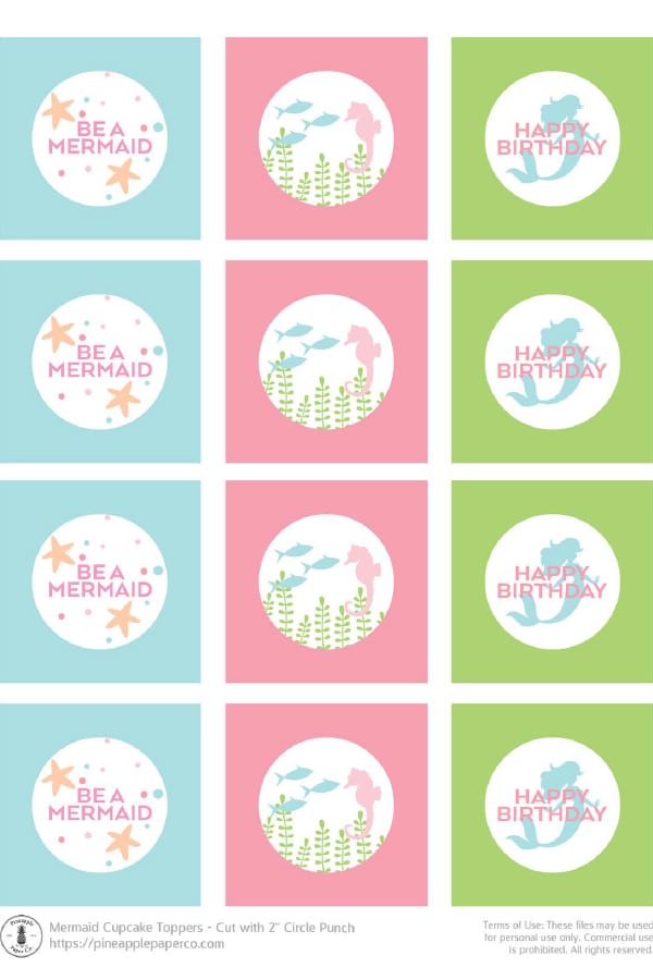 Free Printable Mermaid Cupcake Toppers by Pineapple Paper Co.