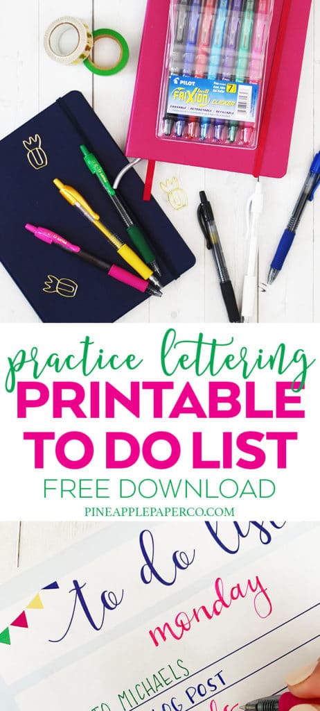 Free Printable To Do List by Pineapple Paper Co. using hand lettering tips with G2 and erasable FriXion pens by Pilot Pen at Michaels