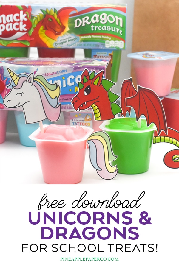 Unicorn & Dragon Snack Pack Free Printables by Pineapple Paper Co.
