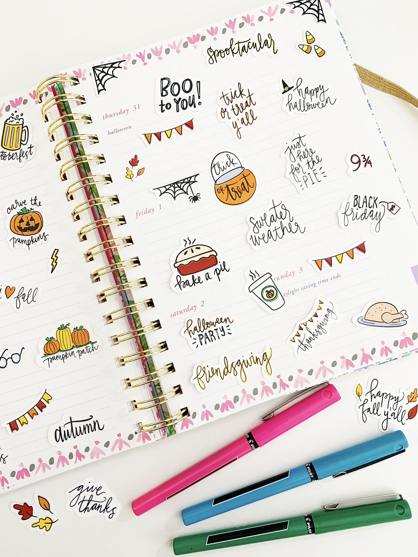 Printable Planner Stickers Perfect for Fall Hand Drawn and Hand Lettered by Pineapple Paper Co.