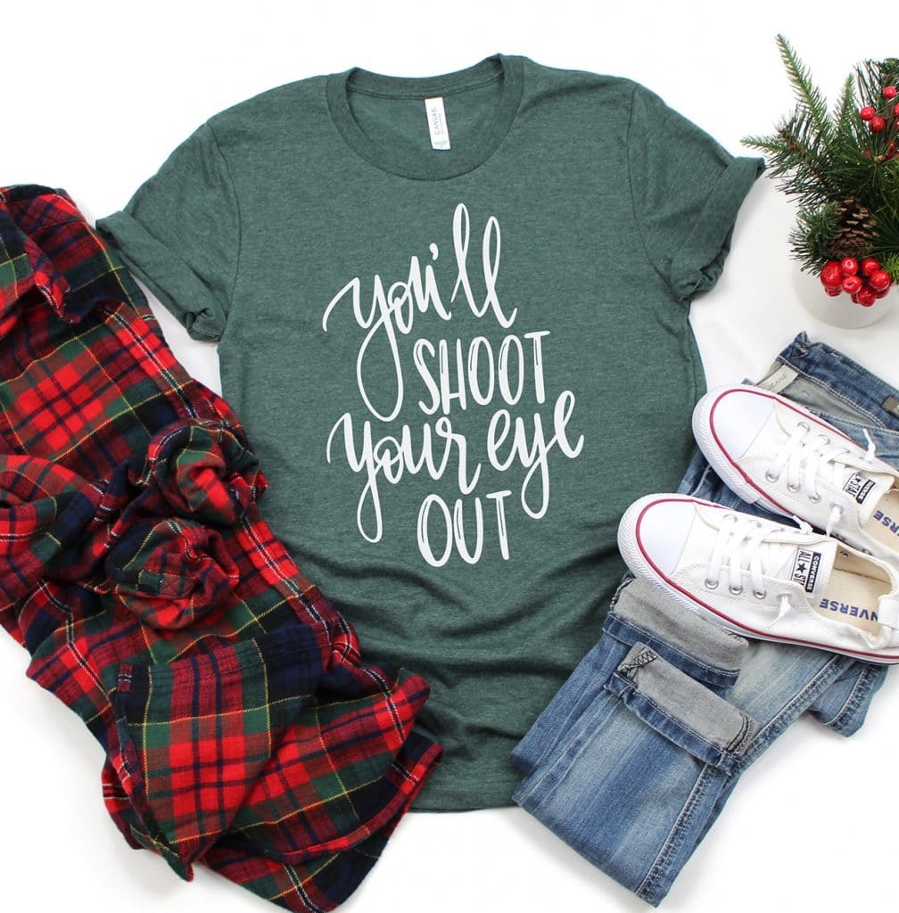 You'll Shoot Your Eye Out DIY Christmas Shirt with FREE A Christmas Story SVG Cut File by Pineapple Paper Co.