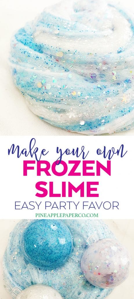 Frozen Inspired Glitter Slime Recipe for Frozen Birthday Parties and Favors by Pineapple Paper Co.