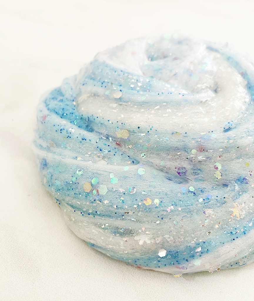 Frozen Inspired Glitter Slime Recipe for Frozen Birthday Parties and Favors by Pineapple Paper Co.