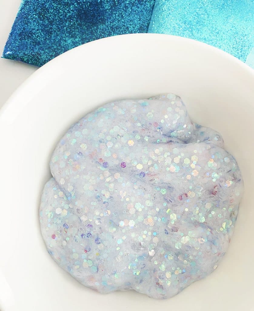 Frozen Inspired Glitter Slime Recipe for Frozen Birthday Parties and Favors by Pineapple Paper Co.