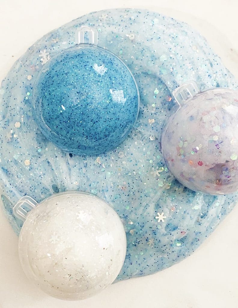 Frozen Inspired Glitter Slime Recipe for Frozen Birthday Parties and Favors by Pineapple Paper Co.