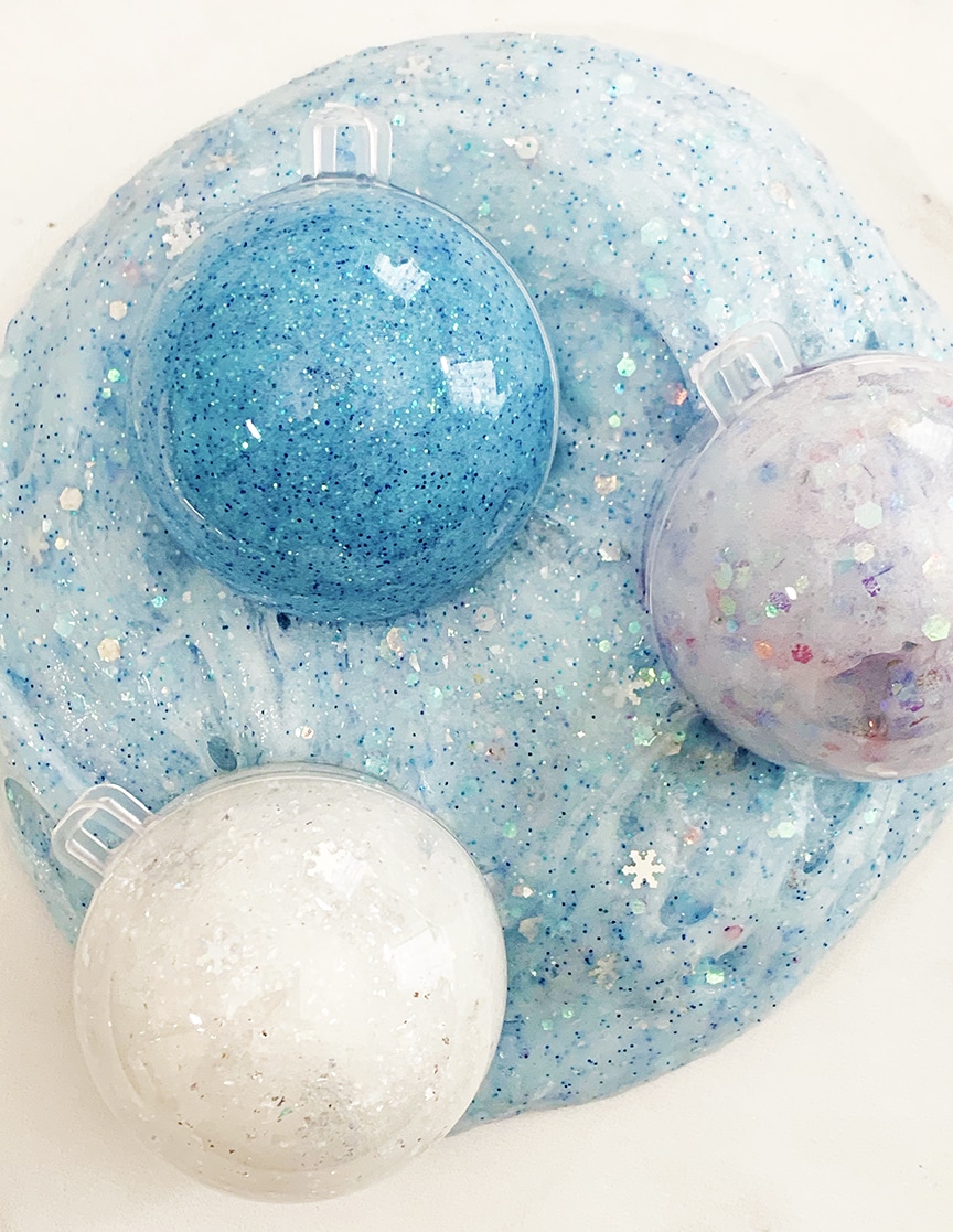 Frozen Inspired Glitter Slime Recipe for Frozen Birthday Parties and Favors by Pineapple Paper Co.