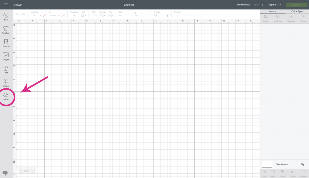 Cricut Design Space upload function with arrow.