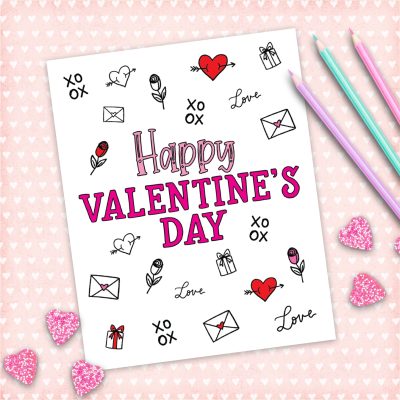 Free Printable Valentine’s Day Cards to Color