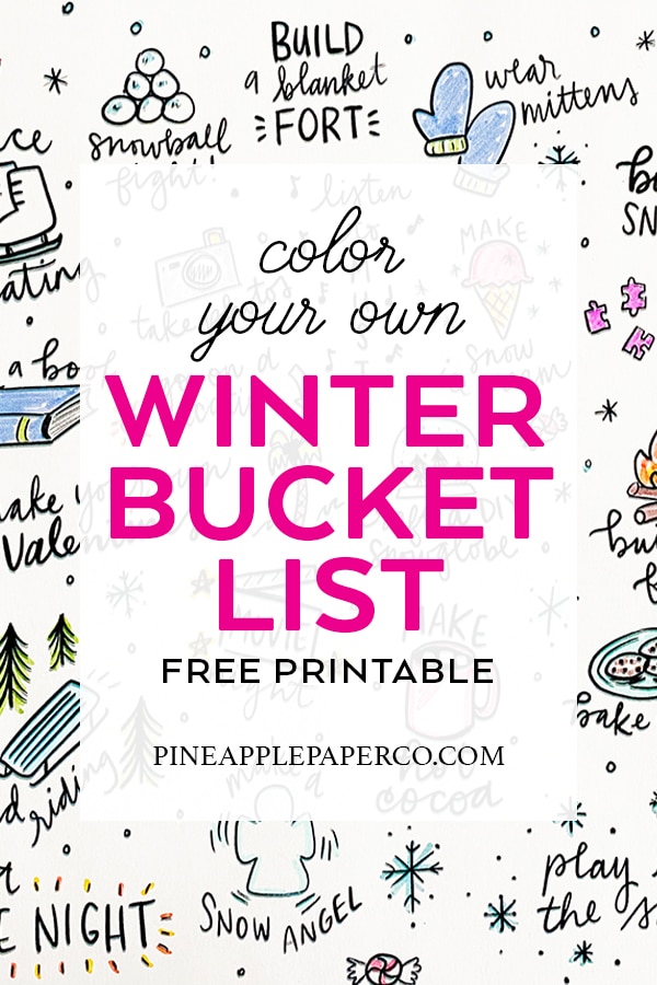 Printable Winter Bucket List Coloring Page by Pineapple Paper Co.