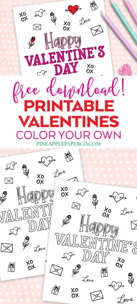 Printable Valentine's Day Cards to Color by Pineapple Paper Co.